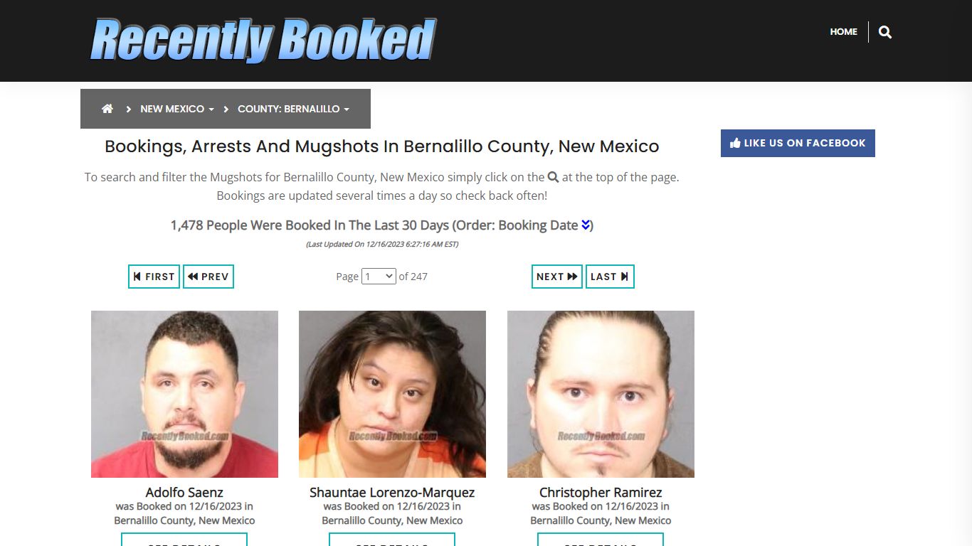 Bookings, Arrests and Mugshots in Bernalillo County, New Mexico