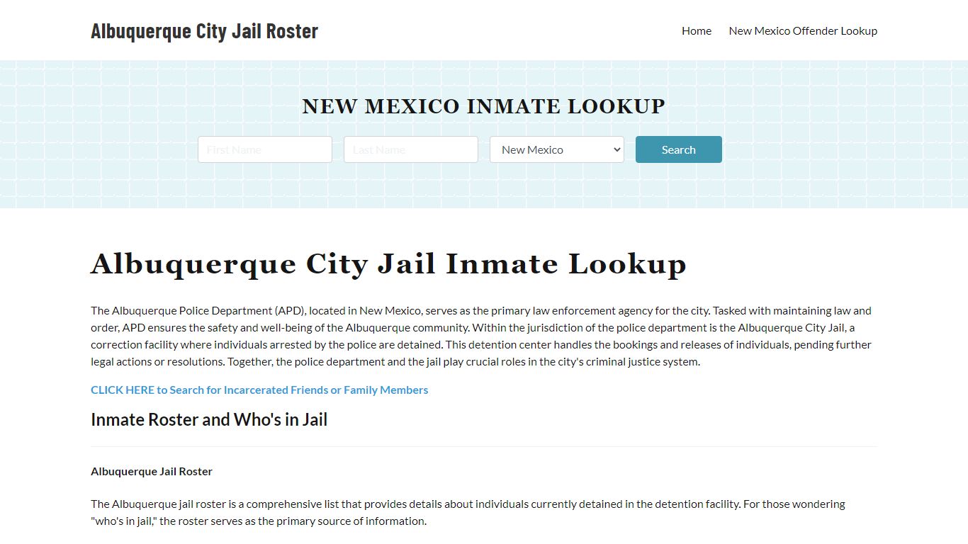 Albuquerque Police Department Jail Inmate Lookup